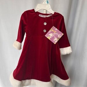 New with Tags!!! Blueberi Boulevard Red Velvet Holiday Dress/Faux Fur Trim-6/9M